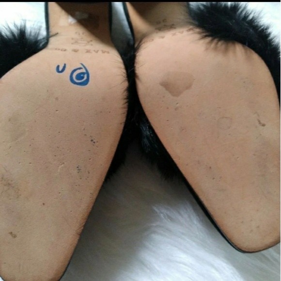 MAX&Co Fur Mules REAL FUR Trim Suede Uppers BLACK 4" HEELS WOMENS 35 IT - Picture 8 of 10